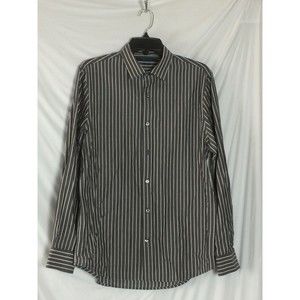 Perry Ellis Men’s Shirt Button Up Slim Size M Gray Stripe Long Sleeve Preowned